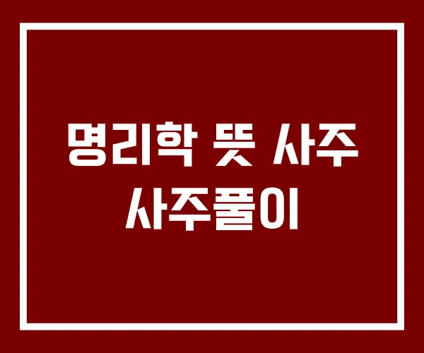 명리학 뜻 사주 사주풀이