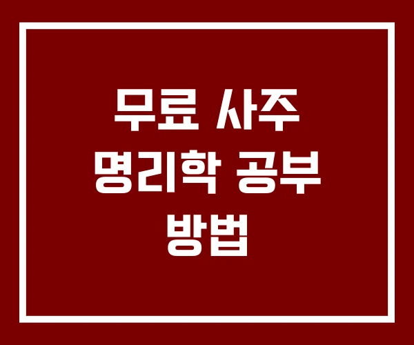 무료 사주 명리학 공부 방법