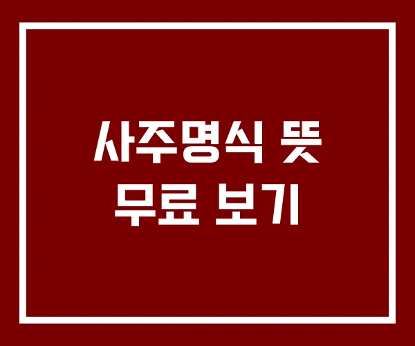 사주명식 뜻 무료 보기