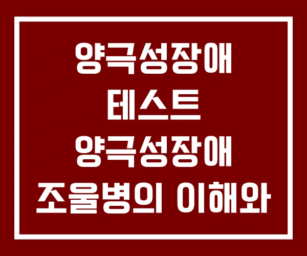 양극성장애 테스트 양극성장애 조울병의 이해와 치료 제1형 양극성 장애