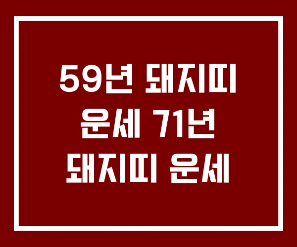 59년 돼지띠 운세 71년 돼지띠 운세