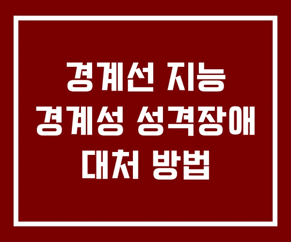 경계선 지능 경계성 성격장애 대처 방법
