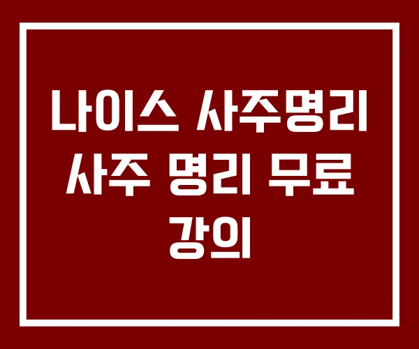 나이스 사주명리 사주 명리 무료 강의