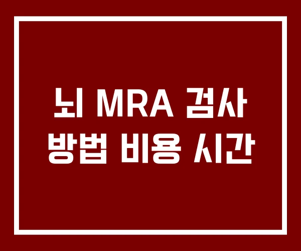 뇌 MRA 검사 방법 비용 시간 뇌 MRA 검사 방법 비용 시간