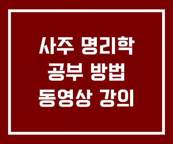 사주 명리학 공부 방법 동영상 강의