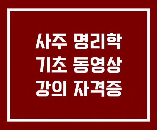 사주 명리학 기초 동영상 강의 자격증