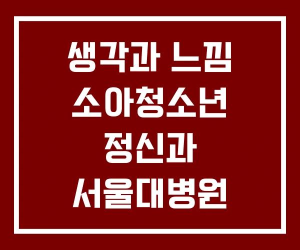 생각과 느낌 소아청소년 정신과 서울대병원 소아청소년정신과