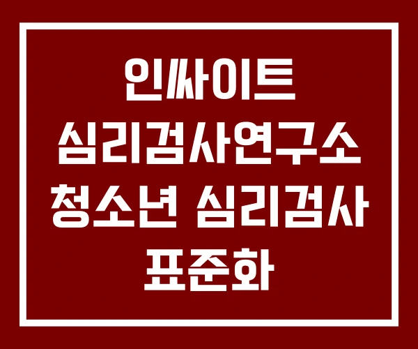 인싸이트 심리검사연구소 청소년 심리검사 표준화