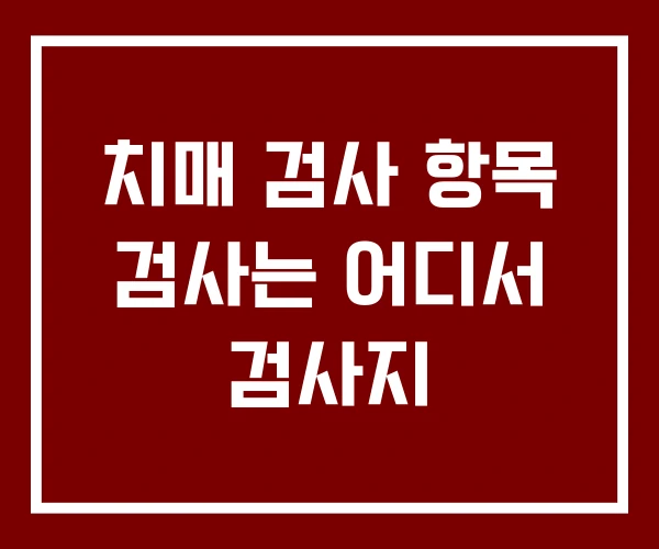 치매 검사 항목 검사는 어디서 검사지