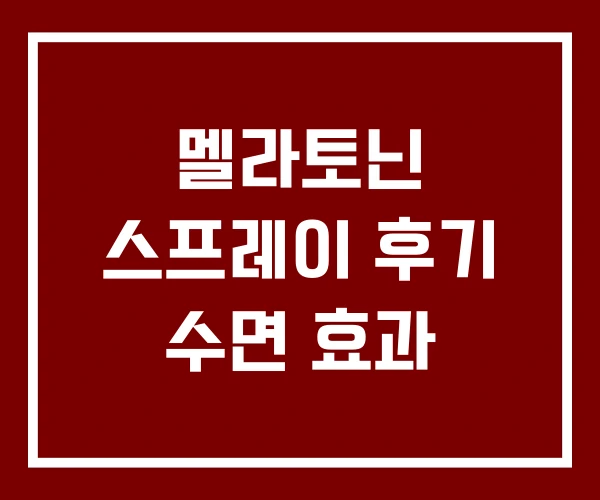 멜라토닌 스프레이 후기 수면 효과